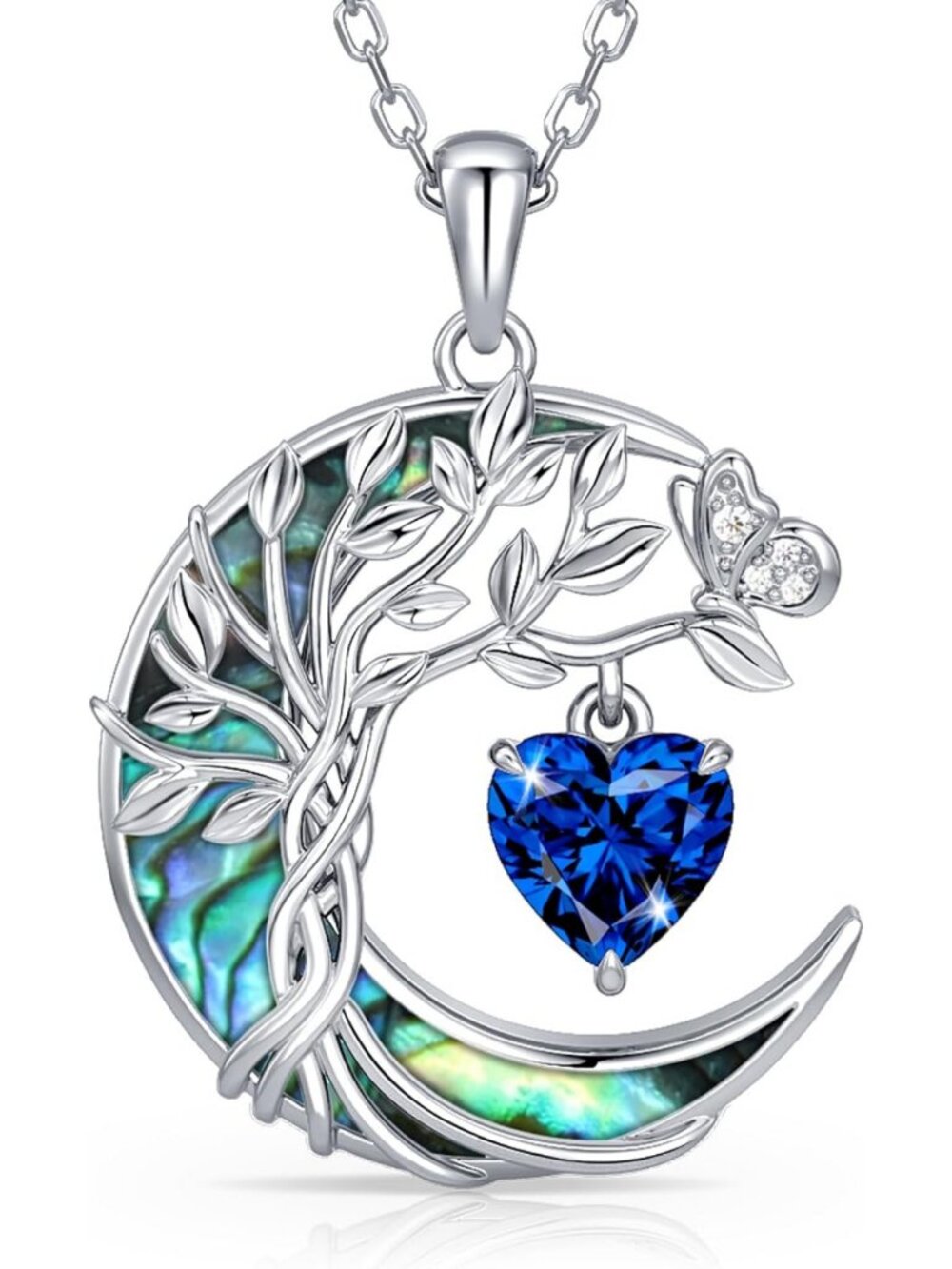 Tree of Life Birthstone Necklace - S925 Silver Abalone Moon Pendant Jewelry Gift
